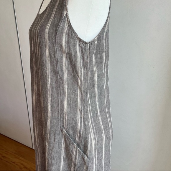 Garnet Hill—Linen Sleeveless Maxi Dress, Gray and Cream— 8 - Picture 6 of 7
